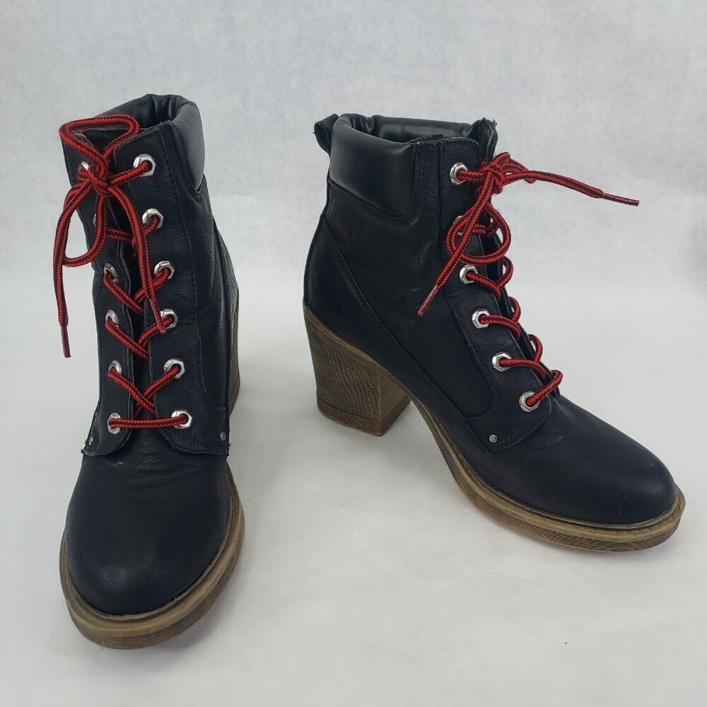 DIRTY LAUNDRY Heeled Combat Boots Women 8.5 Remix Nubuck Black Goth Military Y2K